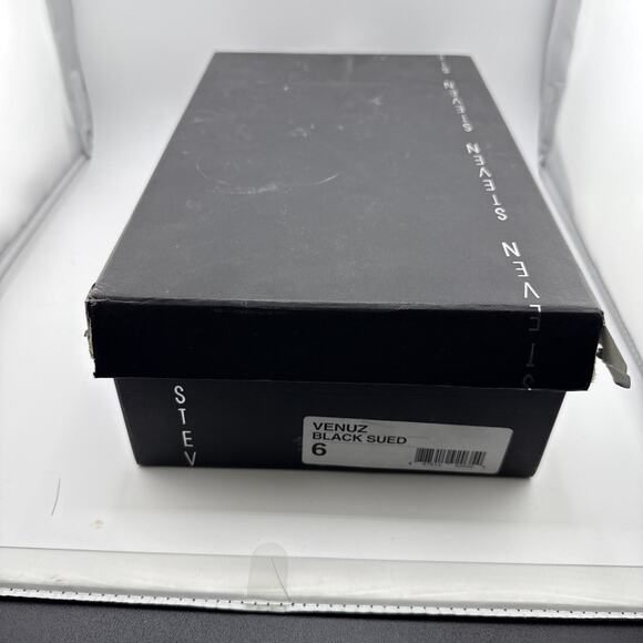 STEVEN MADDEN 6 Leather Black VENUZ Sandals Peeptoe Slingback Block 3" NEW - Picture 12 of 14